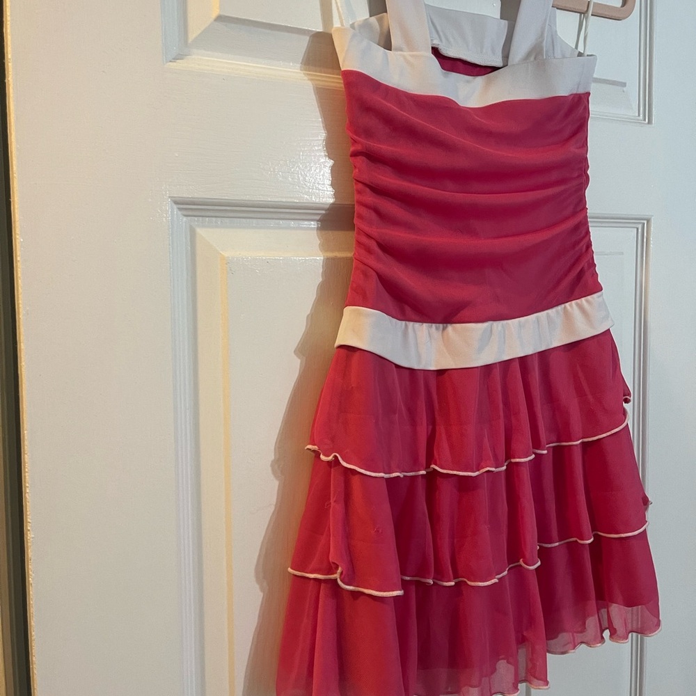 I.N. San Francisco Formal Hot Pink Dress White Straps & Bow Girls Size 10 π - Picture 6 of 16